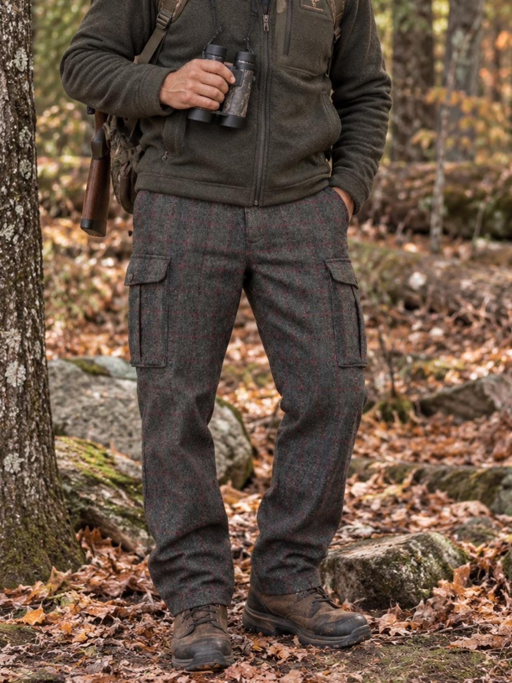 L.L.Bean Wool Blend Plaid Cargo Hunting Pants Size 40  Suspender Buttons